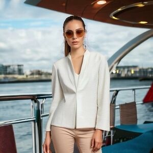 Jones New York Women's White Ivory Silk Lace Dress Jacket 4/S Long Sleeve EXC